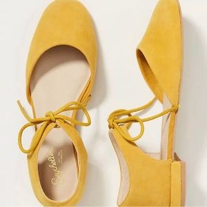 Seychelles Prospect Mustard Yellow Suede Ankle Tie Flats